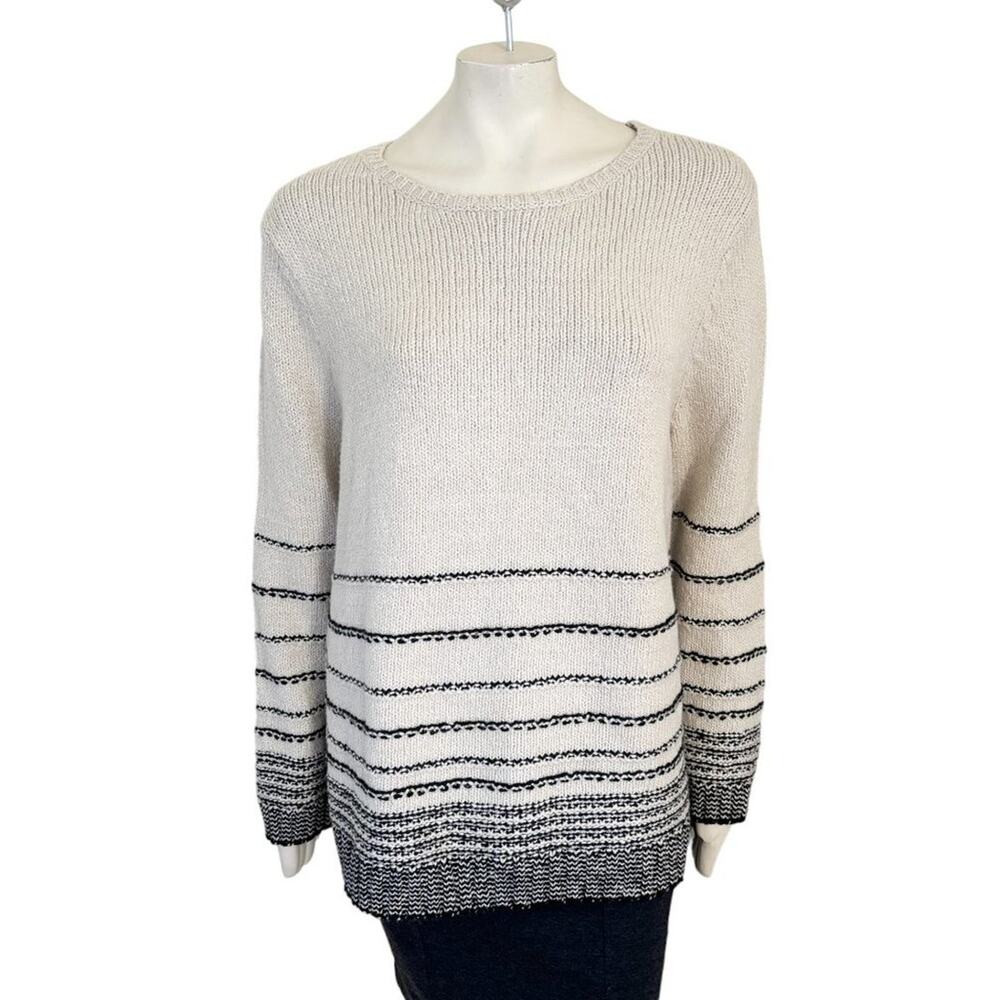 J.JILL Ribbed Knit 3D Stripe Soft Cozy Sweater in Cream & Black SZ XL